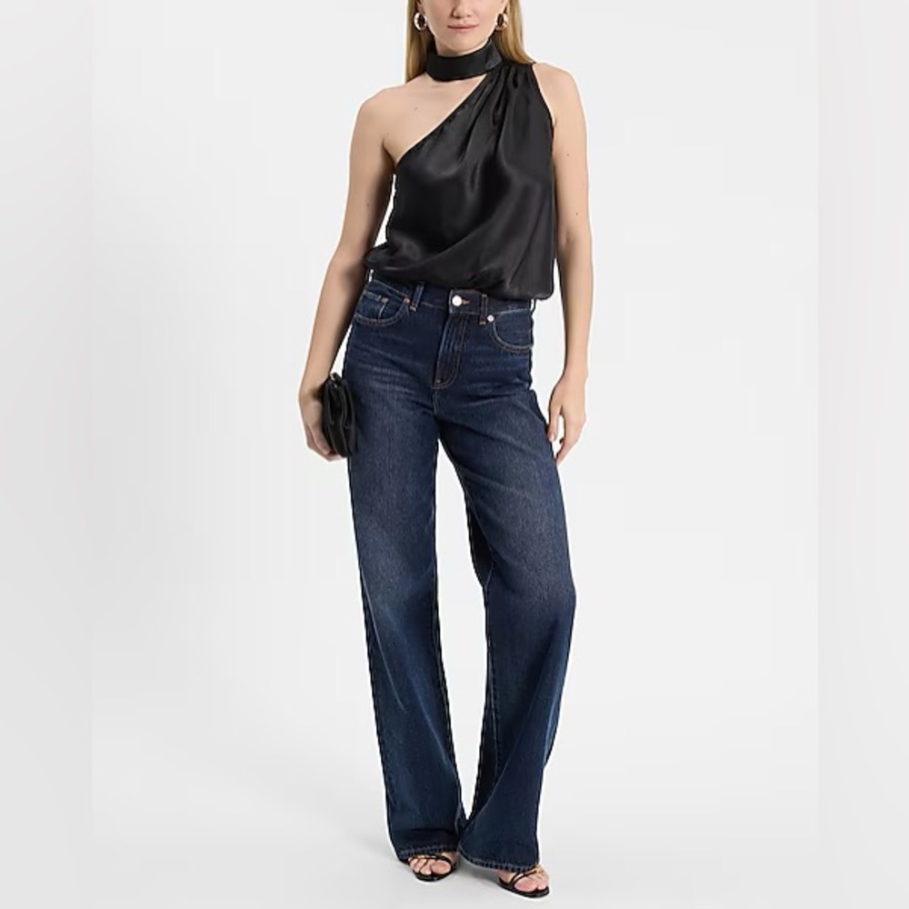 EXPRESS Satin Asymmetrical Mock Neck Tank - Picture 6 of 6